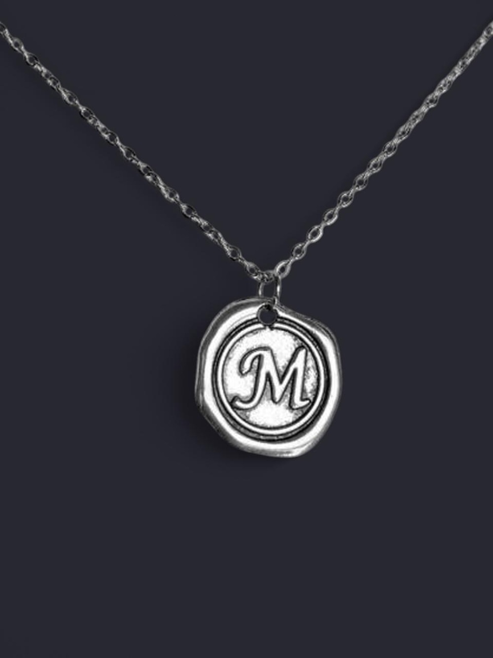 NWT handmade dainty letter M initial wax seal stainless steel silver necklace